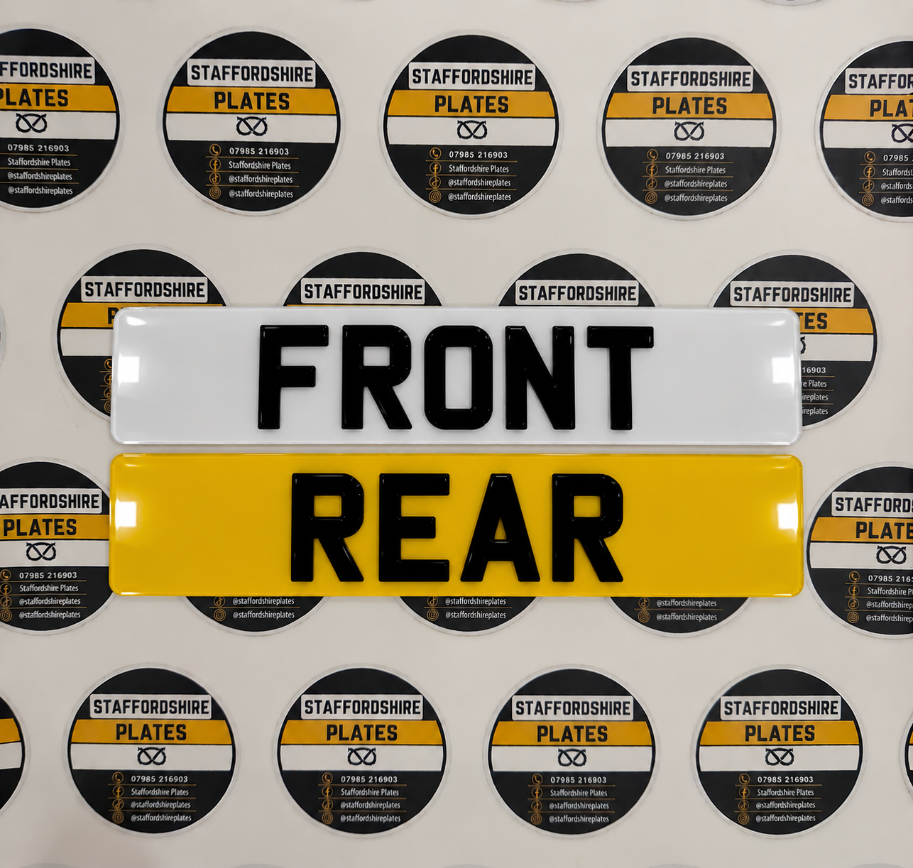 White front and yellow rear registration plate pair