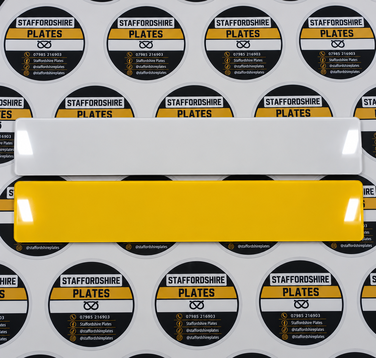 White and yellow number plates without a border