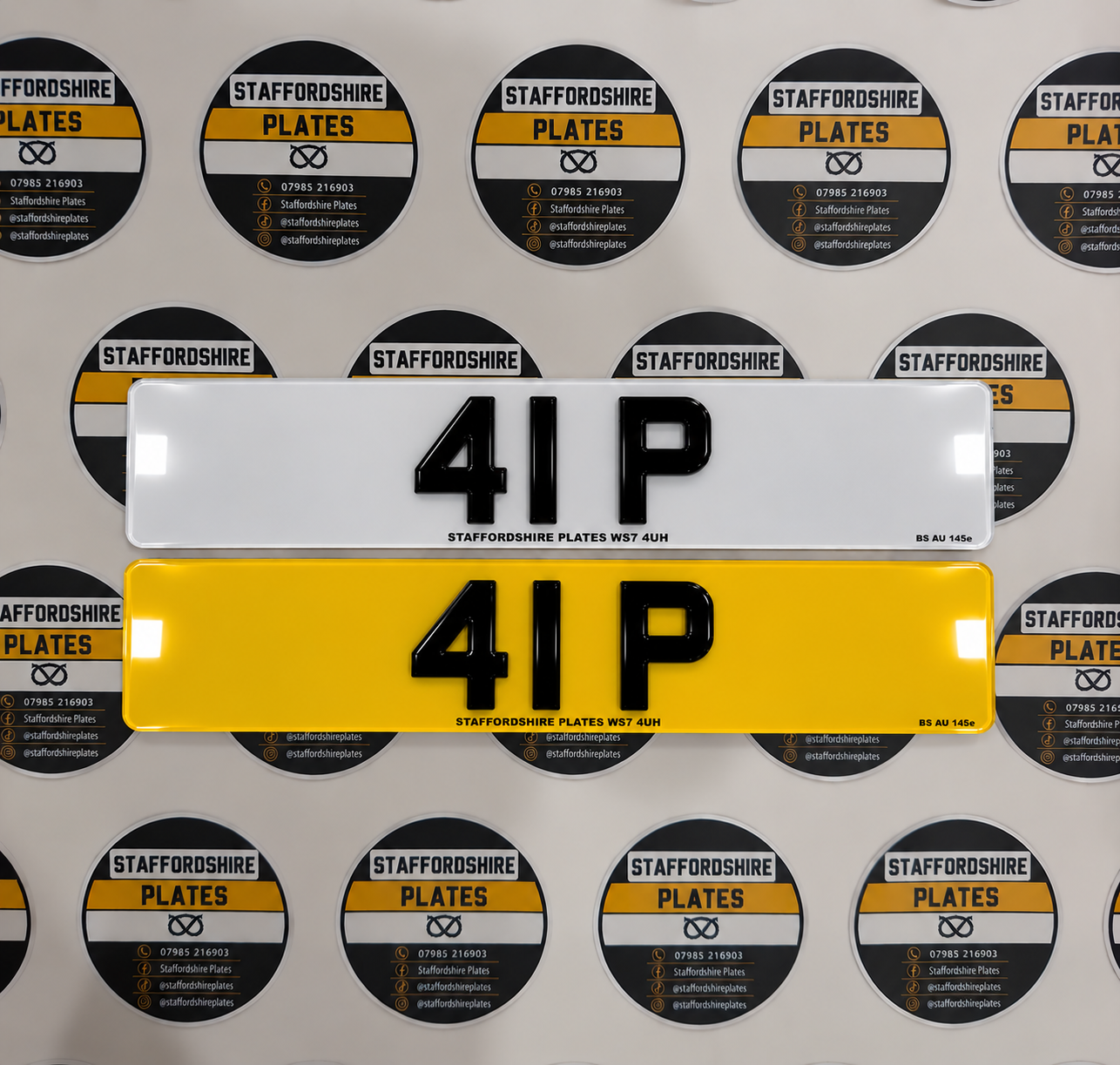 White and yellow 3D gel Staffordshire Plates registration plates