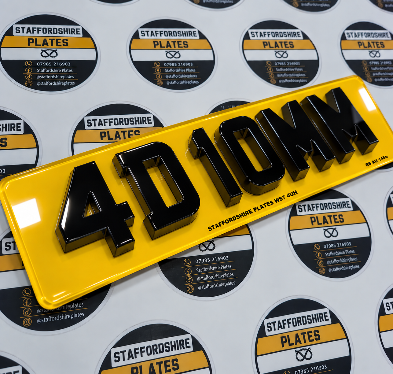 Yellow 4D 10mm Staffordshire Plates registration plate