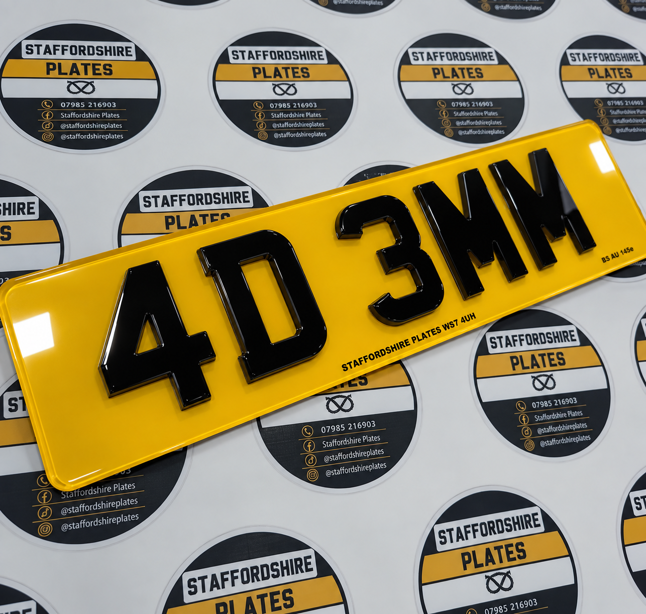 Yellow 4D 3mm Staffordshire Plates registration plate