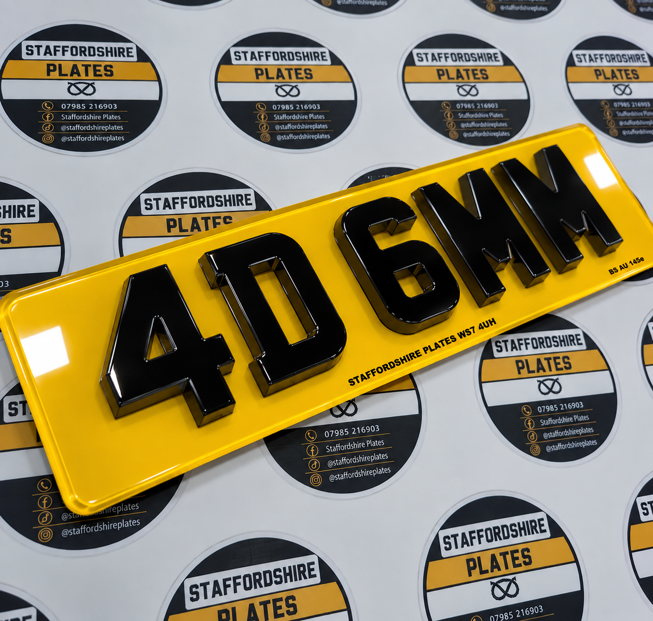 Yellow 4D 6mm Staffordshire Plates registration plate