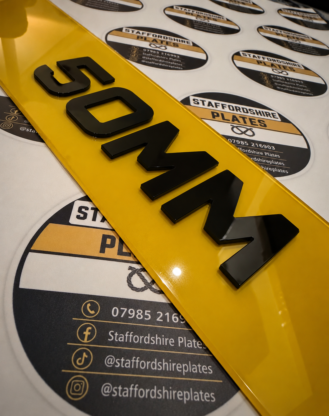 Yellow 4D Metro 50mm Staffordshire Plates registration plate
